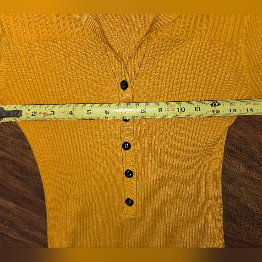 Karl Lagerfeld Yellow Button-Up Ribbed Collar Women's Sweater - Picture 10 of 10